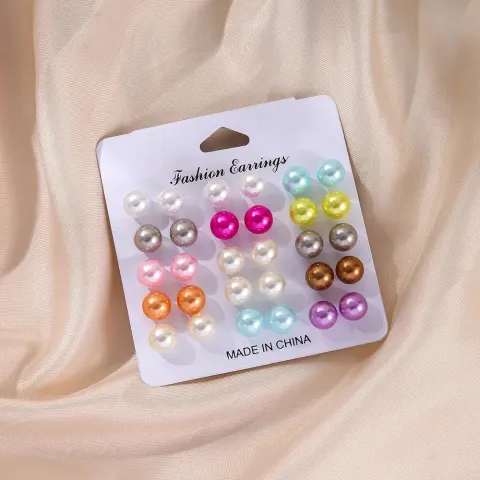 15 Pairs Round Pearl Earrings Set